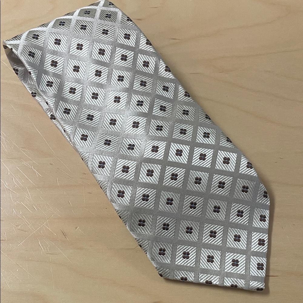 Ermenegildo Zegna- Cream and Brown Men's Tie